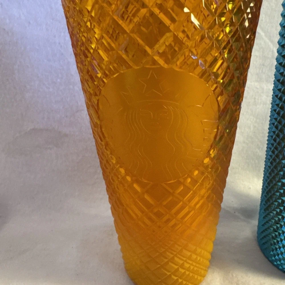 2‎ Starbucks Venti Tumbler Jeweled Summer Mango Ombre & Metallic Turquoise NEW
